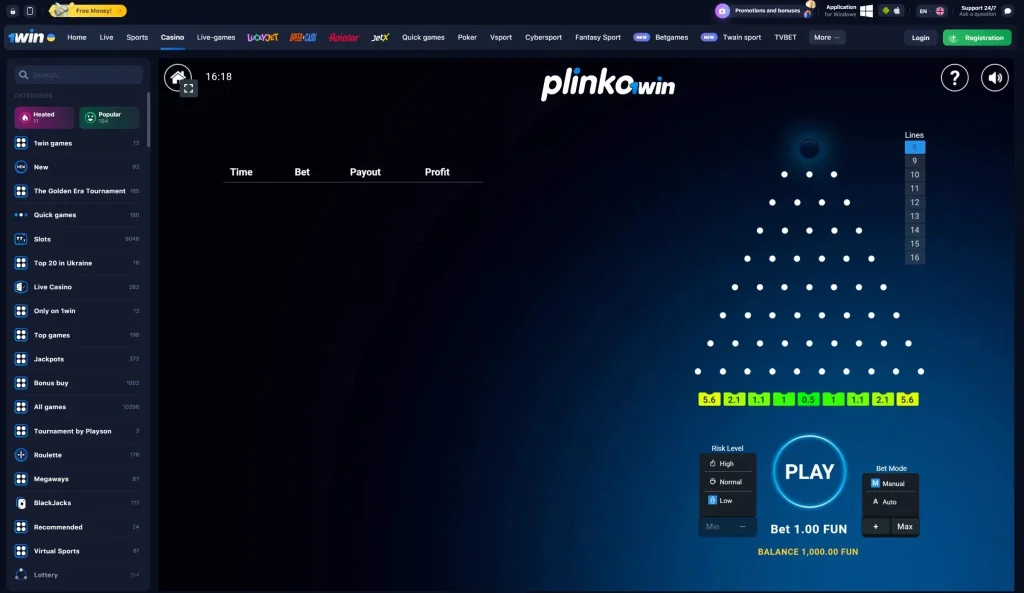 1win Plinko oʻyini — Oʻzbekistonda onlayn oʻynash